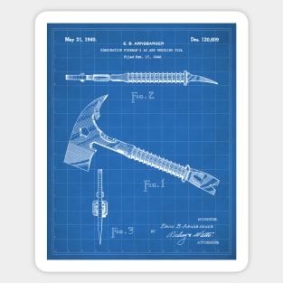 Firemans Axe Patent - Fire Fighter Art - Blueprint Sticker